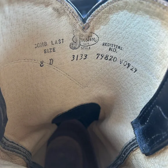 Justin Boots Black men’s classic roper black Leather Cowboy Boots - Picture 4 of 5